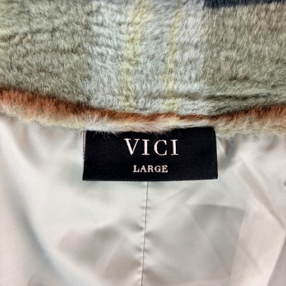 Vici Yosemite Adventures Plaid Teddy Jacket Sage Faux Fur Snap Front Large - Picture 10 of 12